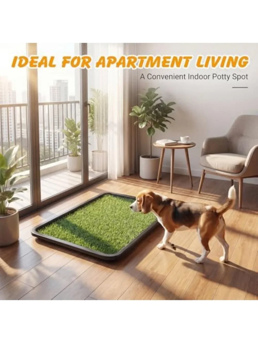 Pet Grass Pad with Tray, 30x20 in, 3-Layer Indoor Potty System, 2 Grass Pads